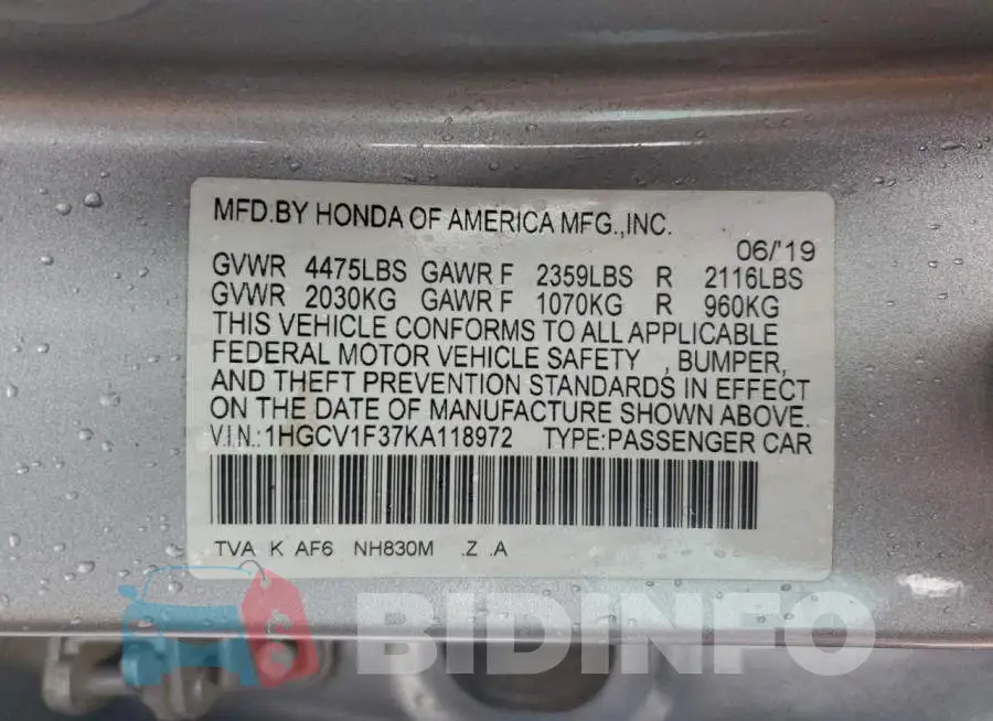 1HGCV1F37KA118972 Photo# 12
