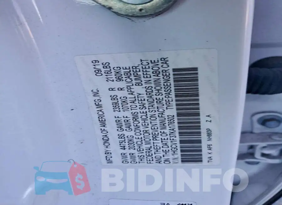 1HGCV1F37KA176502 Photo# 12