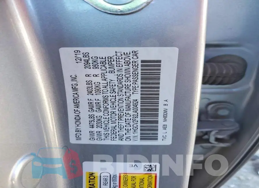 1HGCV2F92LA004924 Photo# 12