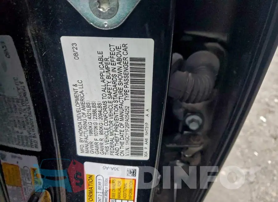 1HGCY1F26PA054252 Photo# 13