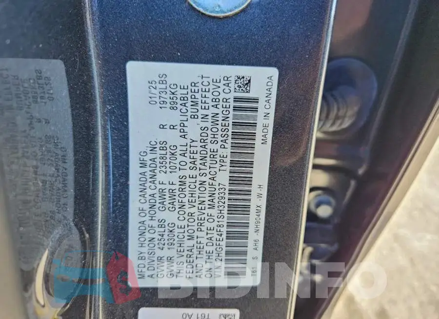 2HGFE4F81SH329337 Photo# 12
