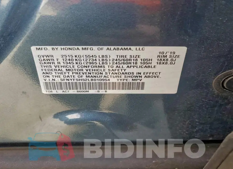 5FNYF5H52LB010954 Photo# 14