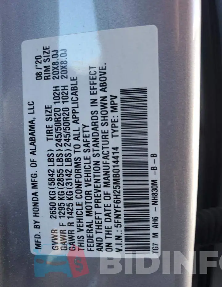5FNYF6H25MB014414 Photo# 13