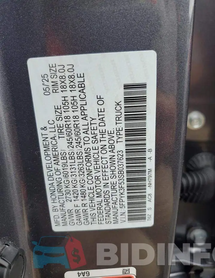 5FPYK3F53SB037623 Photo# 12