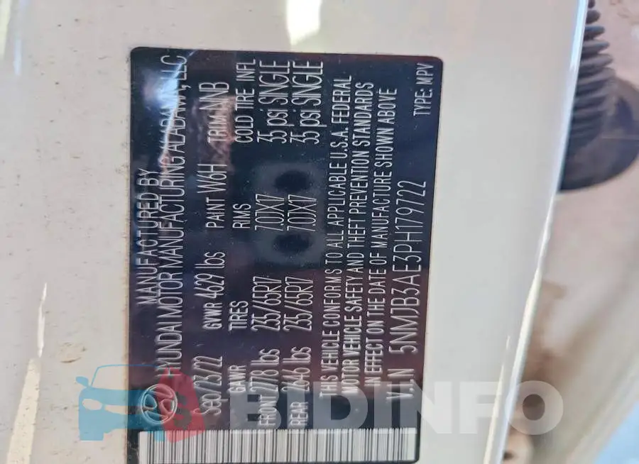 5NMJB3AE3PH179722 Photo# 12