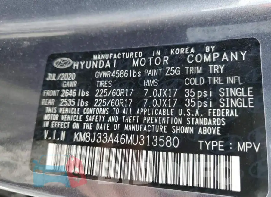 KM8J33A46MU313580 Photo# 13