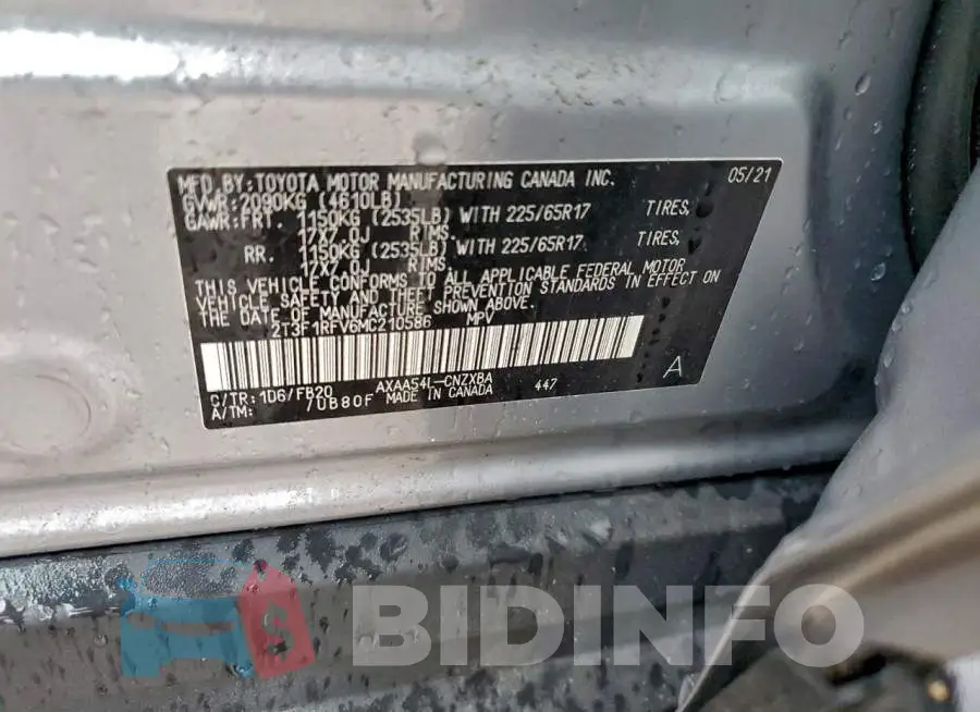 2T3F1RFV6MC210586 Photo# 12