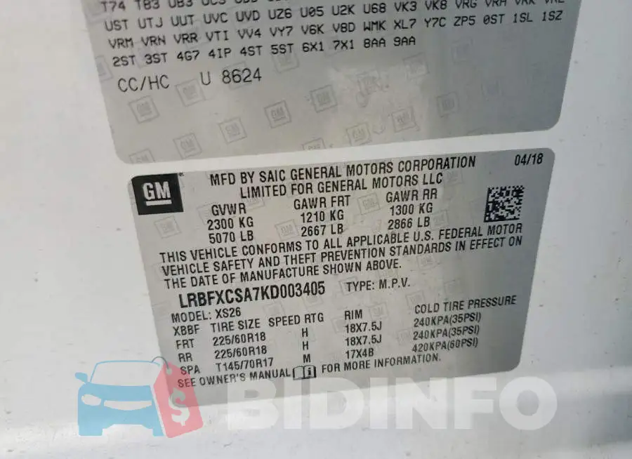 LRBFXCSA7KD003405 Photo# 13