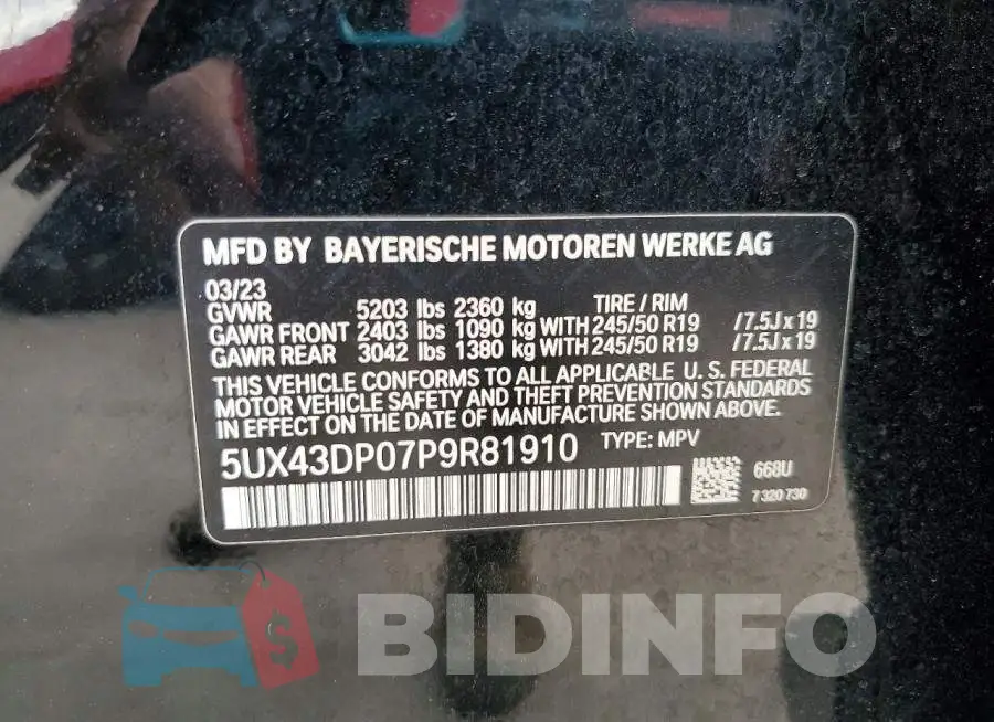 5UX43DP07P9R81910 Photo# 13