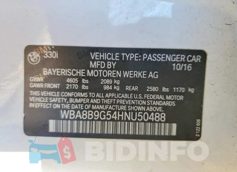WBA8B9G54HNU50488 Photo# 13