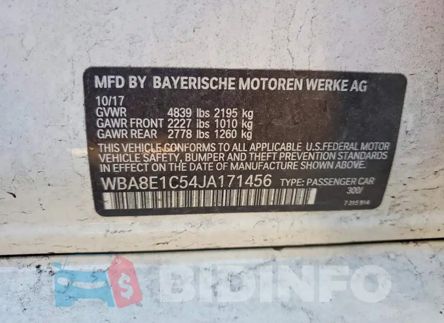 WBA8E1C54JA171456 Photo# 12