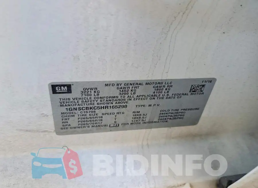 1GNSCBKC5HR165298 Photo# 14