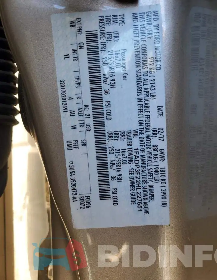 1FADP3F22HL227651 Photo# 12