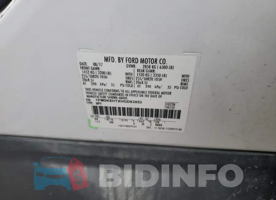 1FM5K8HTXHGD83053 Photo# 13