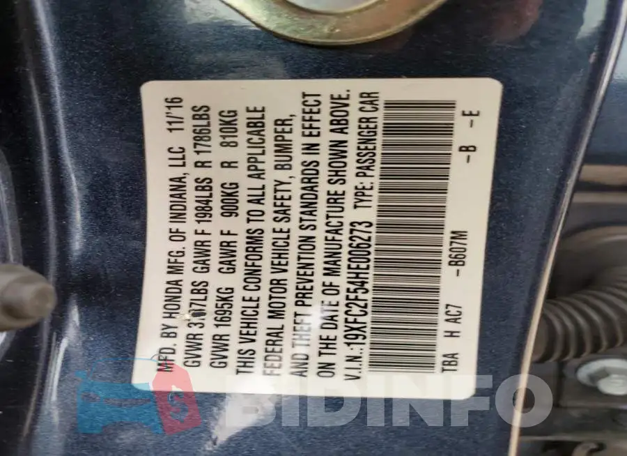 19XFC2F54HE006273 Photo# 12