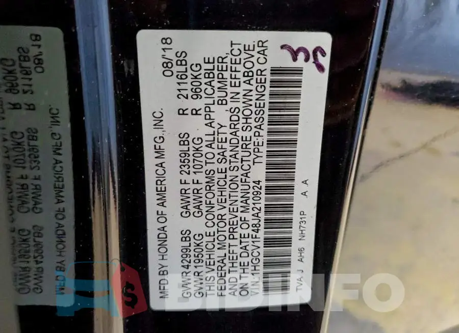 1HGCV1F48JA210924 Photo# 13