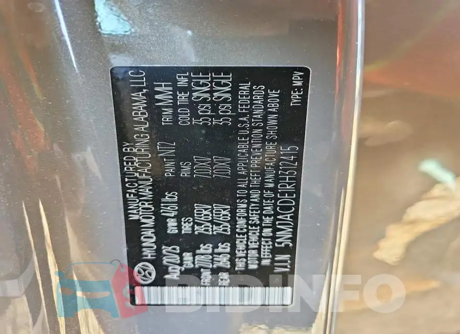 5NMJACDE1RH312415 Photo# 14