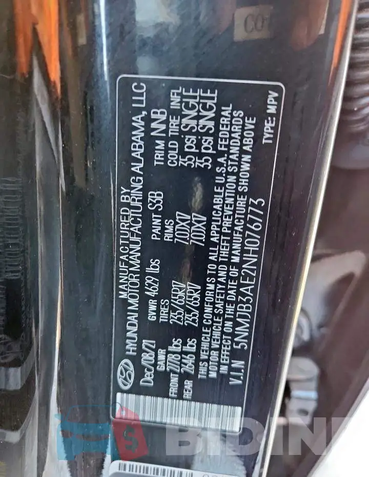 5NMJB3AE2NH076773 Photo# 13