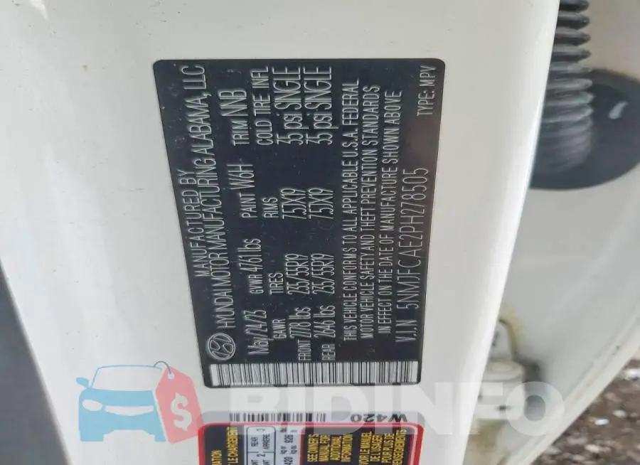 5NMJFCAE2PH278505 Photo# 13