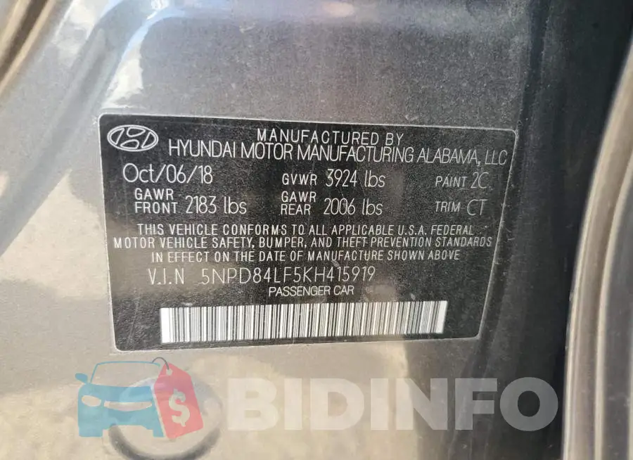 5NPD84LF5KH415919 Photo# 12