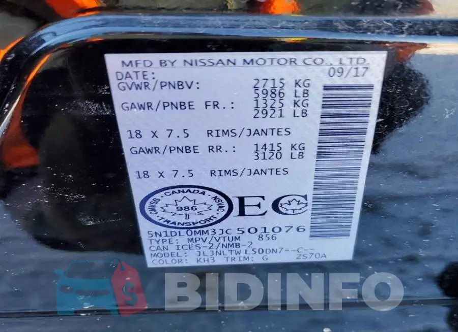 5N1DL0MM3JC501076 Photo# 13