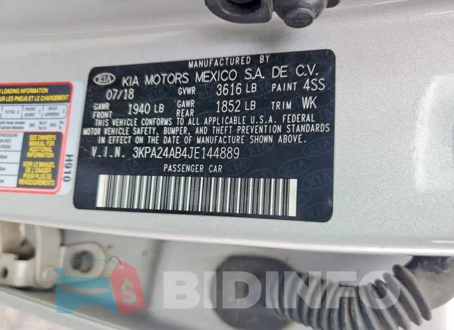 3KPA24AB4JE144889 Photo# 12