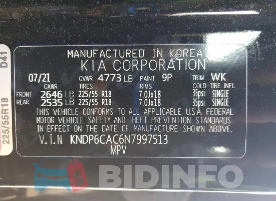 KNDP6CAC6N7997513 Photo# 13