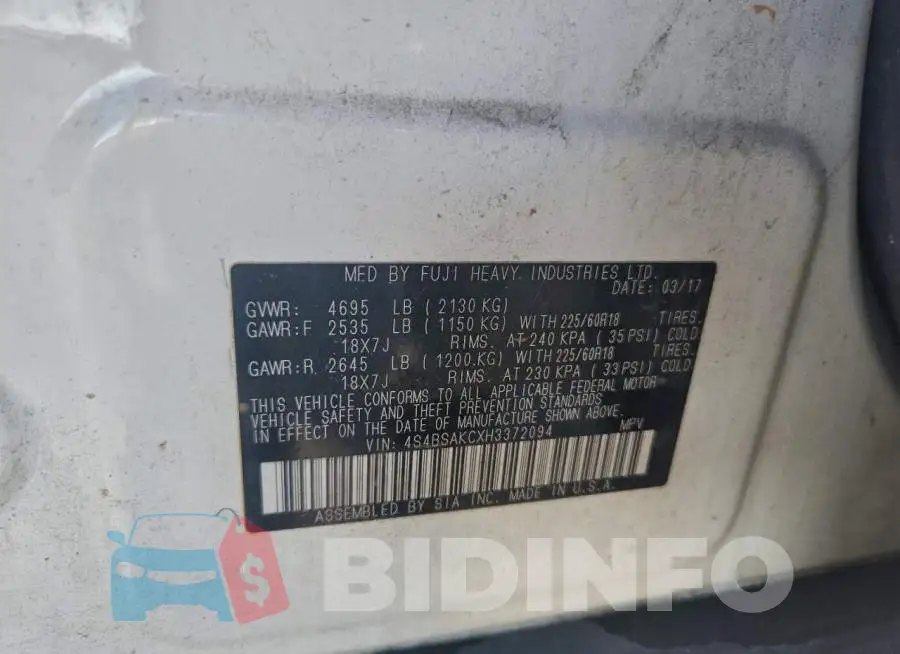 4S4BSAKCXH3372094 Photo# 14