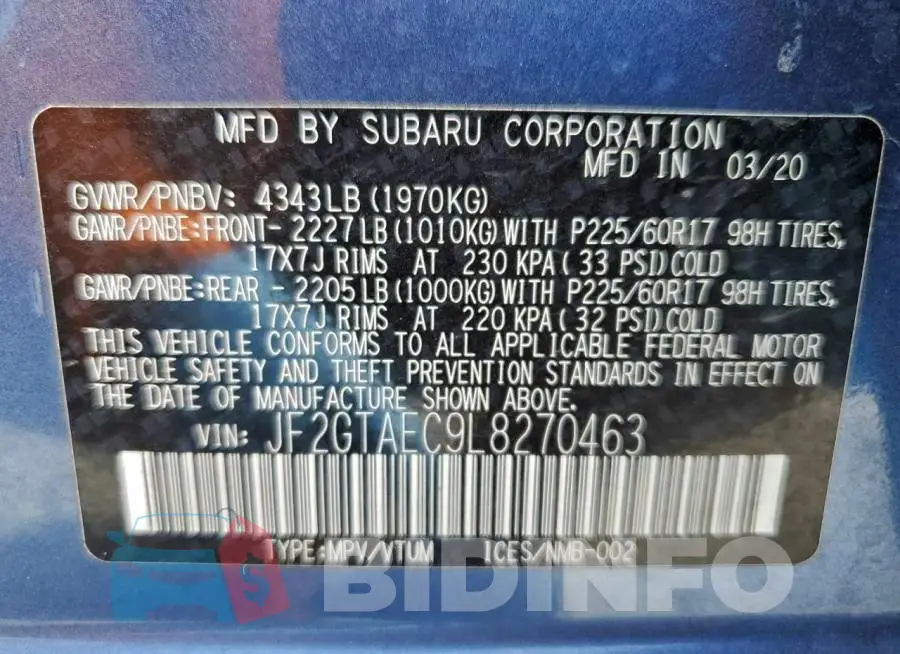 JF2GTAEC9L8270463 Photo# 13
