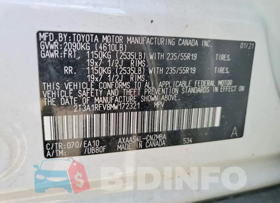 2T3A1RFV8MW172321 Photo# 13