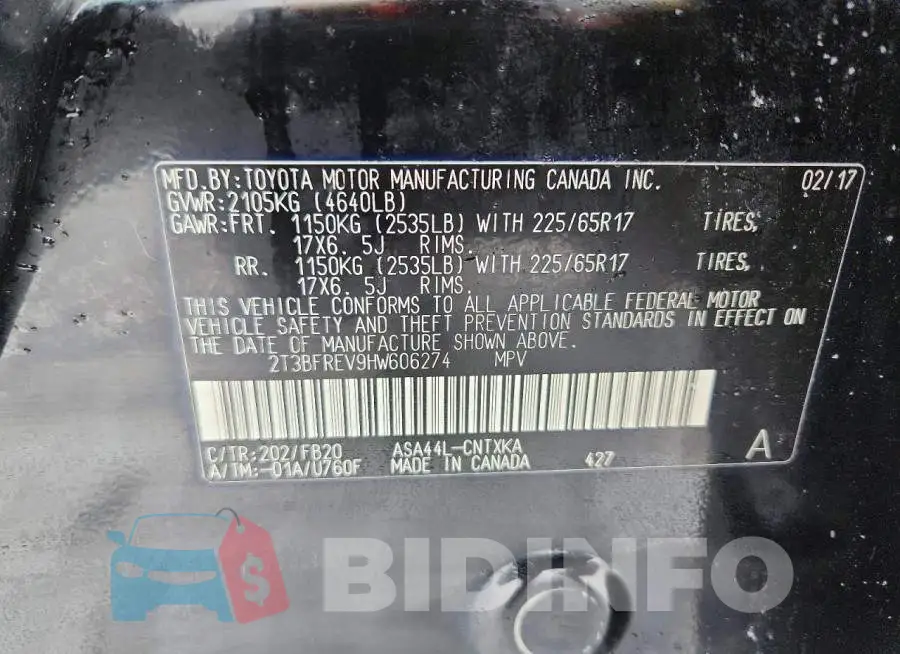 2T3BFREV9HW606274 Photo# 13