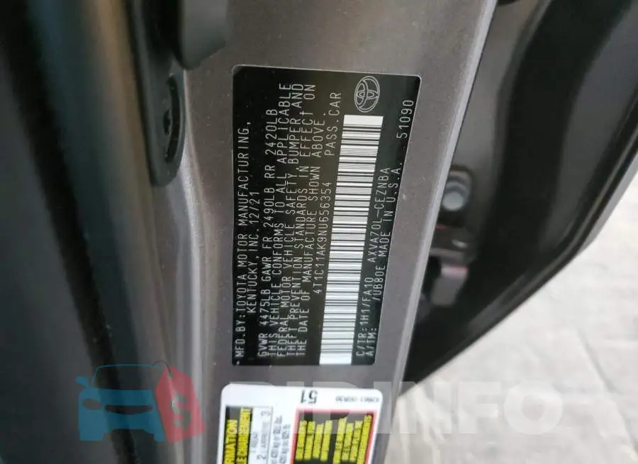 4T1C11AK9NU656354 Photo# 12