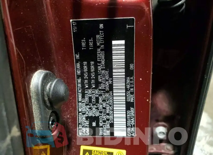 5TDBZRFH5JS806544 Photo# 14