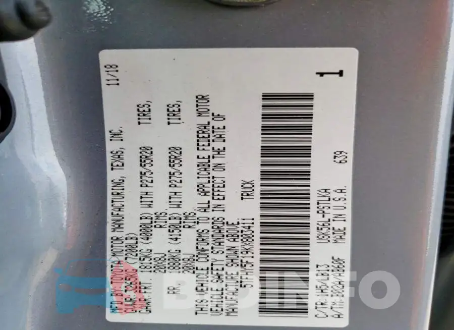 5TFHY5F19KX803411 Photo# 12