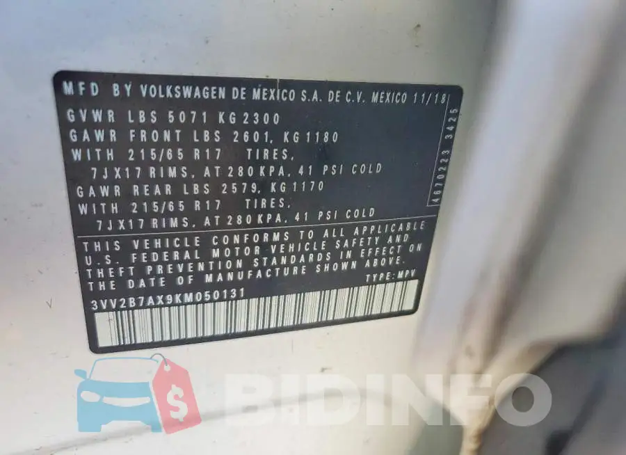 3VV2B7AX9KM050131 Photo# 13