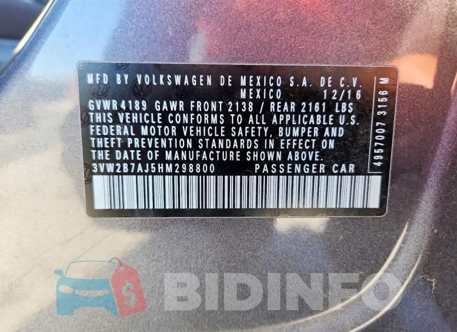 3VW2B7AJ5HM298800 Photo# 12