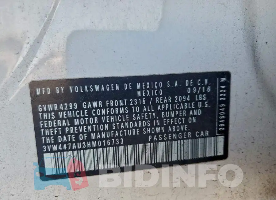 3VW447AU3HM016733 Photo# 12