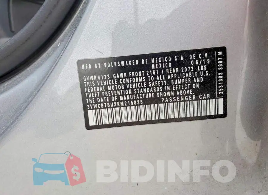 3VWCB7BUXKM215835 Photo# 13