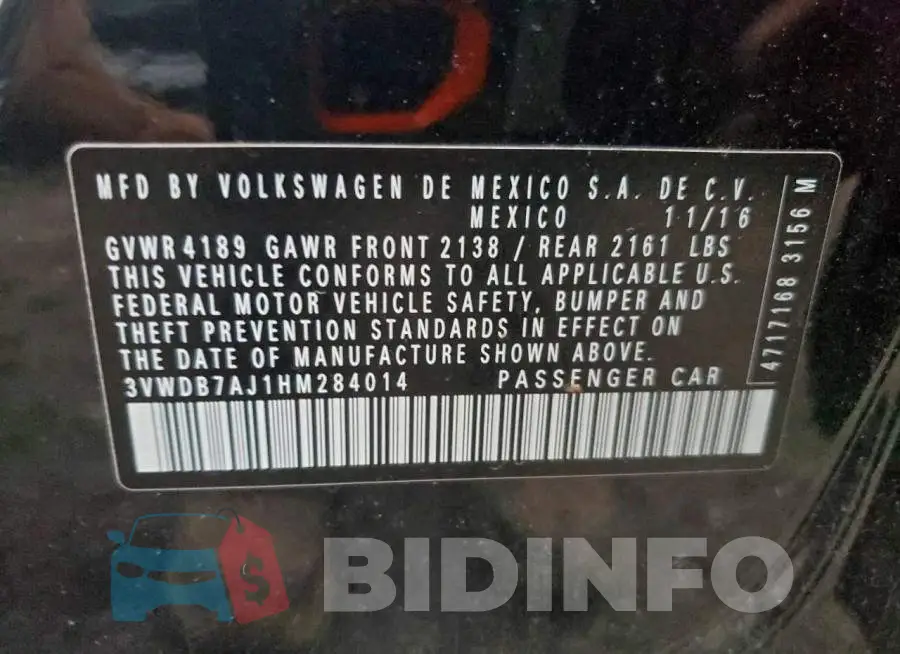 3VWDB7AJ1HM284014 Photo# 12