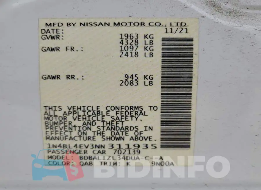 1N4BL4EV3NN311935 Photo# 12