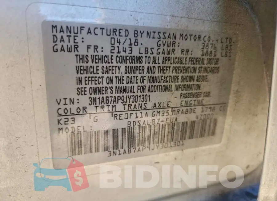 3N1AB7AP9JY301301 Photo# 12