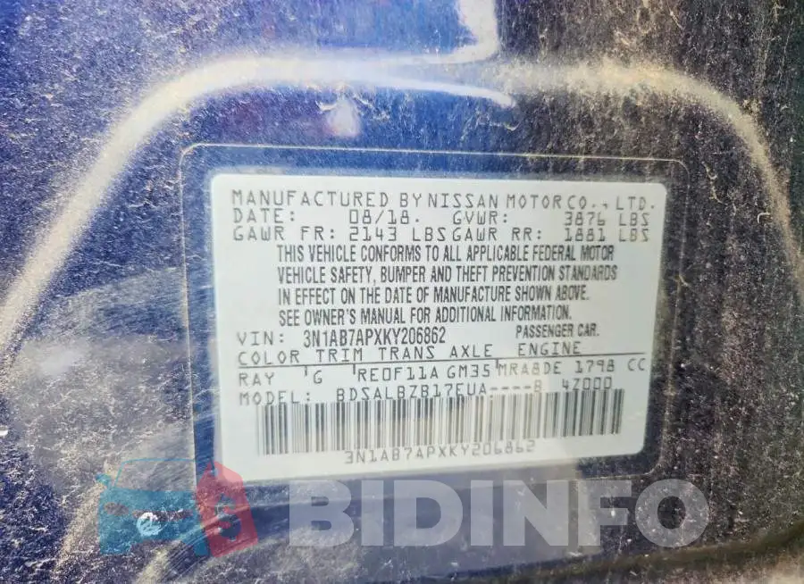 3N1AB7APXKY206862 Photo# 12