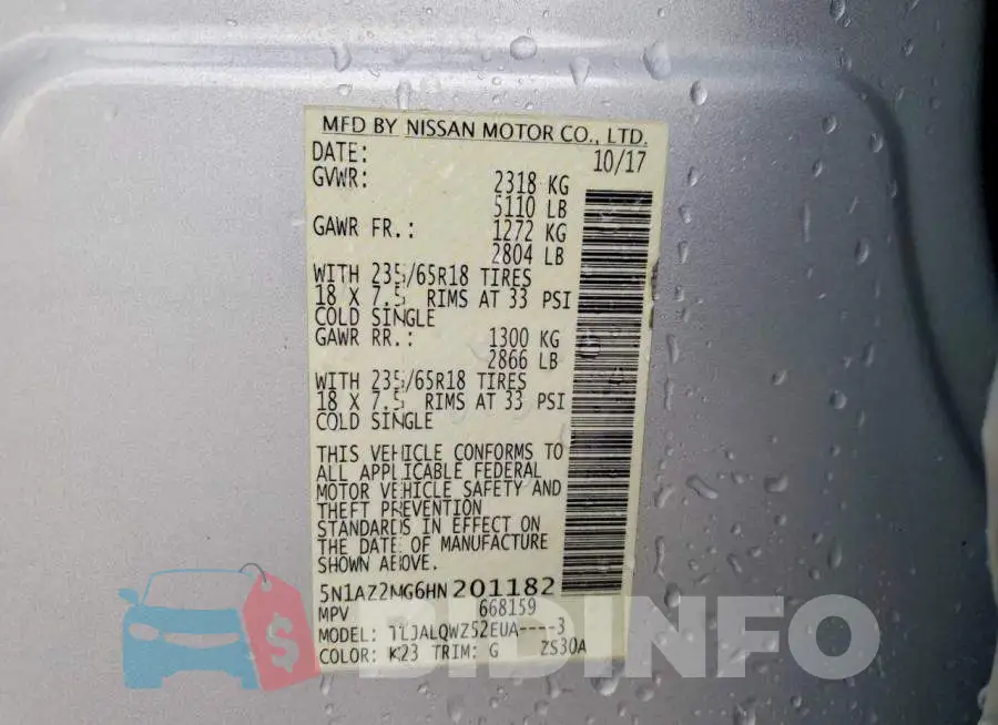 5N1AZ2MG6HN201182 Photo# 13