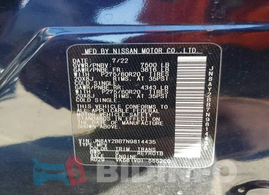JN8AY2BB7N9814435 Photo# 14