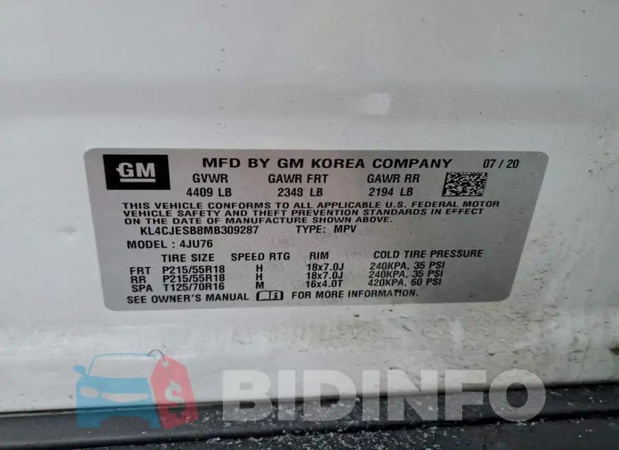 KL4CJESB8MB309287 Photo# 12