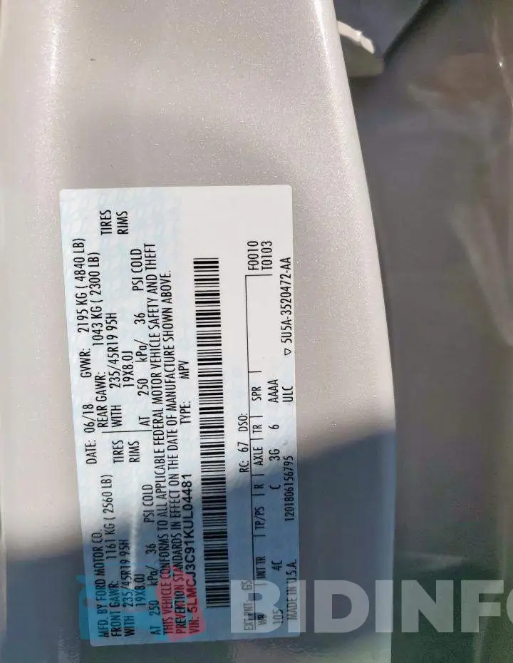 5LMCJ3C91KUL04481 Photo# 13