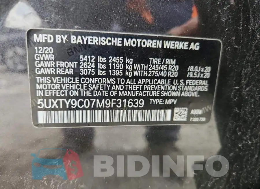 5UXTY9C07M9F31639 Photo# 13