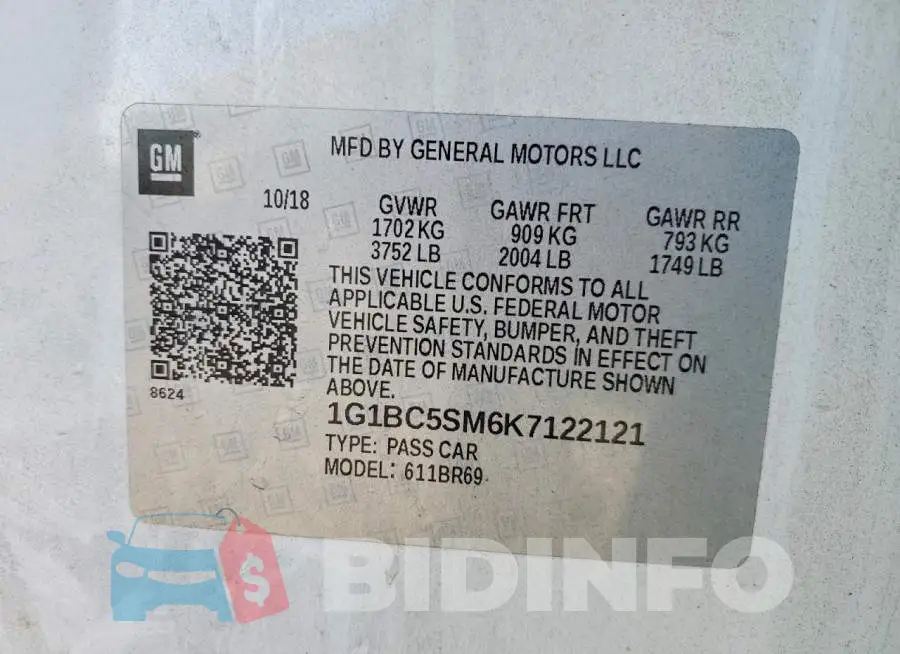1G1BC5SM6K7122121 Photo# 12
