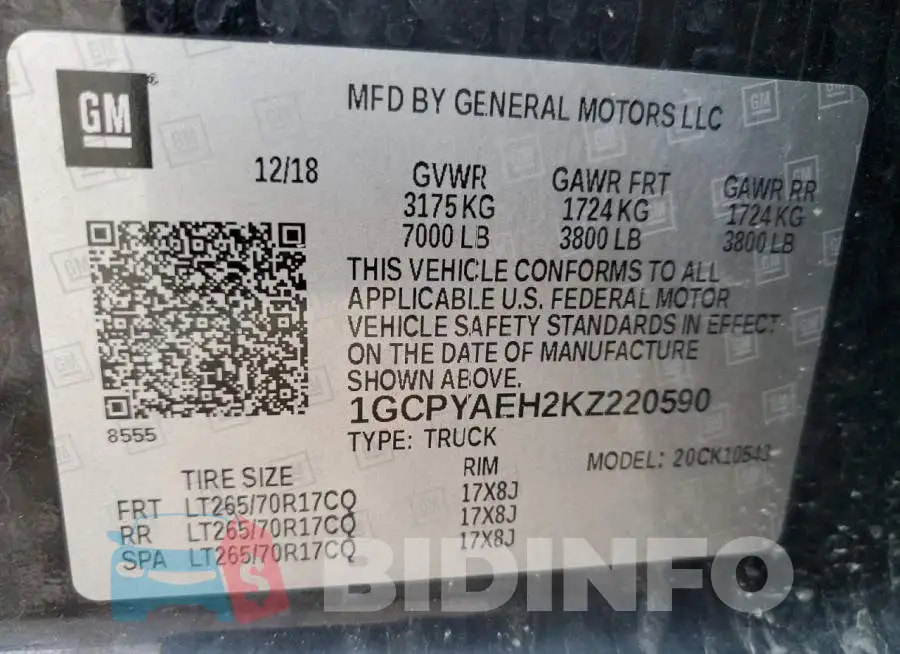 1GCPYAEH2KZ220590 Photo# 12