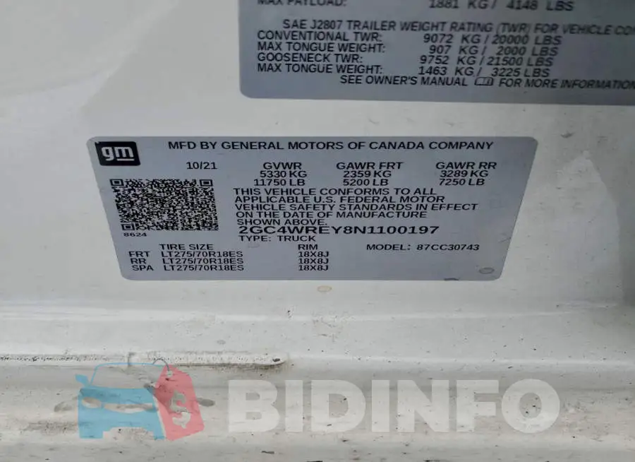 2GC4WREY8N1100197 Photo# 12